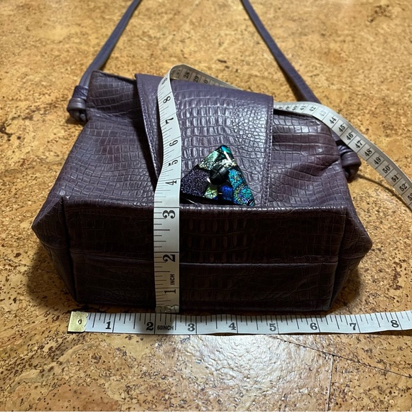 Thomas Leather Purple Dichroic Glass Button Crossbody Purse - Picture 14 of 14
